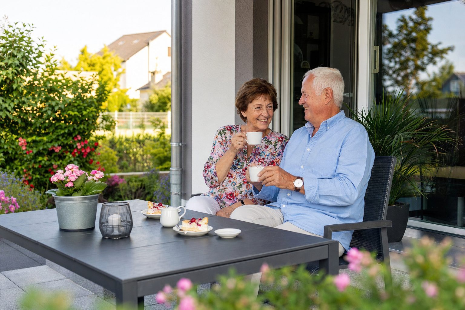 Paar auf der Terrasse im Wohnpark55 (Konzeptvisualisierung)